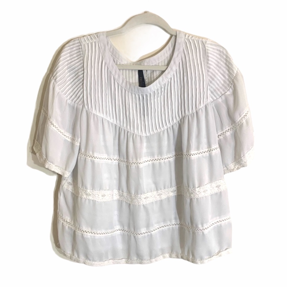 White flowy lace peasant blouse top large